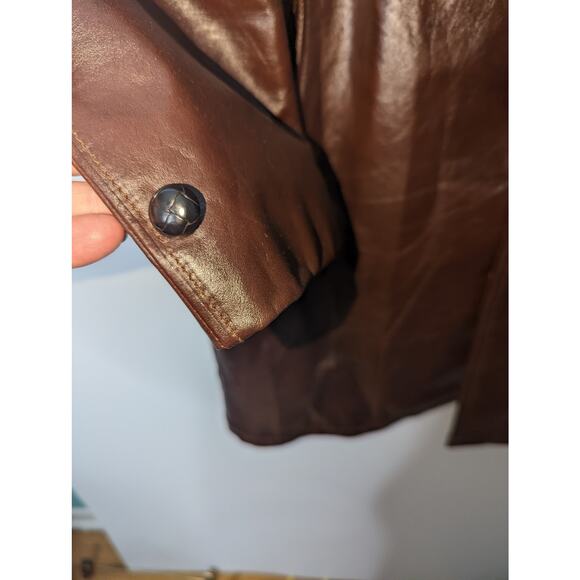Vintage 70's Brown Leather Jacket Mid Length Trench Coat Men's 3 Button - Picture 5 of 9